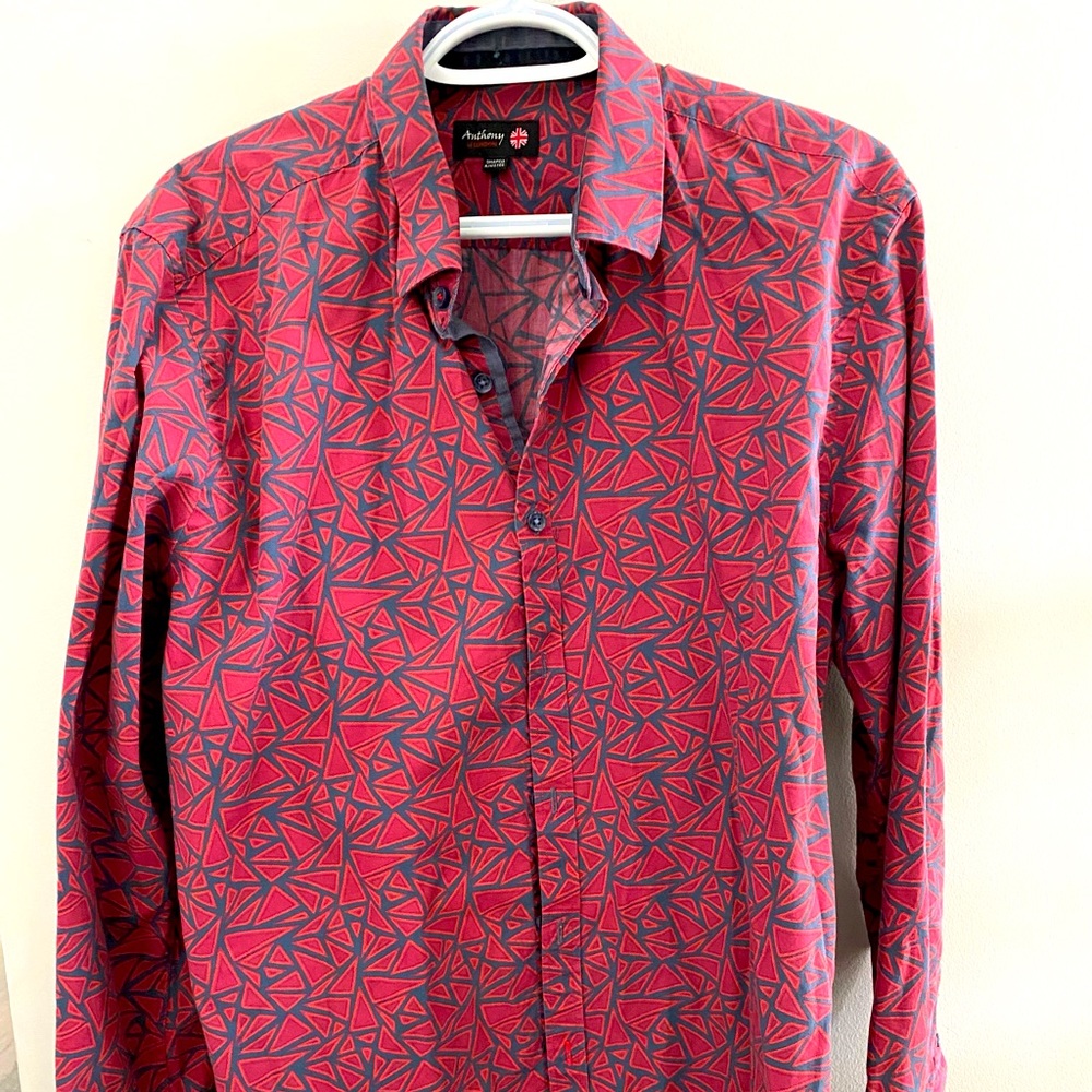 Long sleeves geo printed shirt, large (16.5)